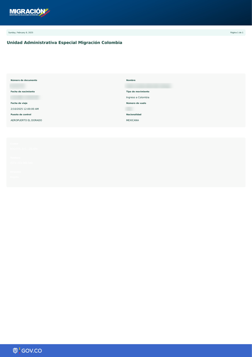 Colombia CheckMIG – sample document